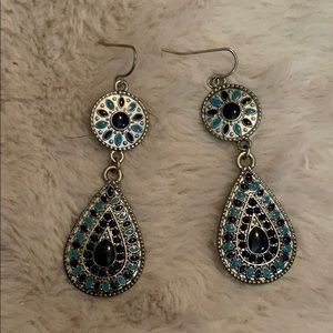 Silver and blue dangle earrings